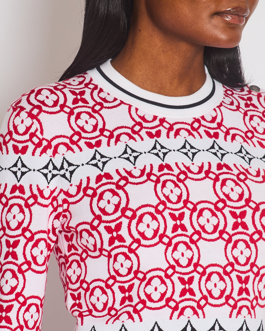 Louis Vuitton Red Monogram Cropped Jumper with Button Detail Size M (UK 10)