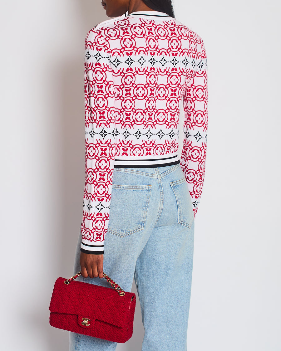Louis Vuitton Red Monogram Cropped Jumper with Button Detail Size M (UK 10)