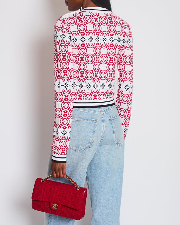 Louis Vuitton Red Monogram Cropped Jumper with Button Detail Size M (UK 10)