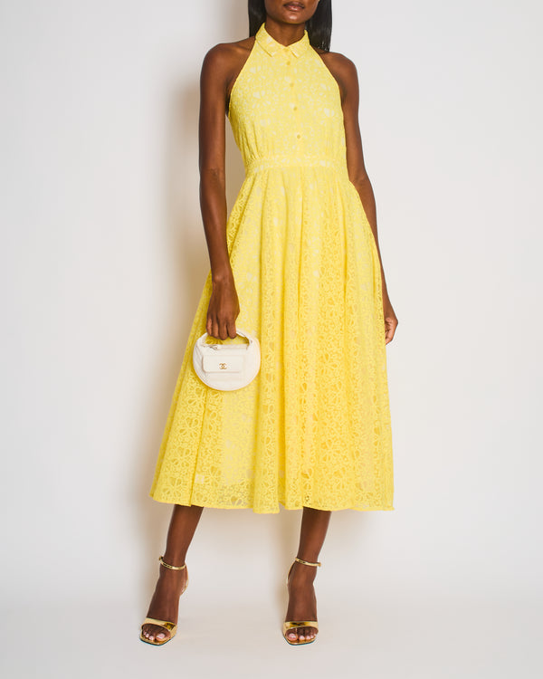 Christian Dior Yellow Halter Neck Floral Embroidered Lace Dress Size FR 34 (UK 6)