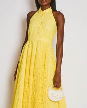 Christian Dior Yellow Halter Neck Floral Embroidered Lace Dress Size FR 34 (UK 6)
