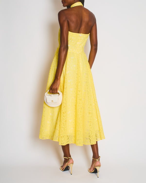 Christian Dior Yellow Halter Neck Floral Embroidered Lace Dress Size FR 34 (UK 6)