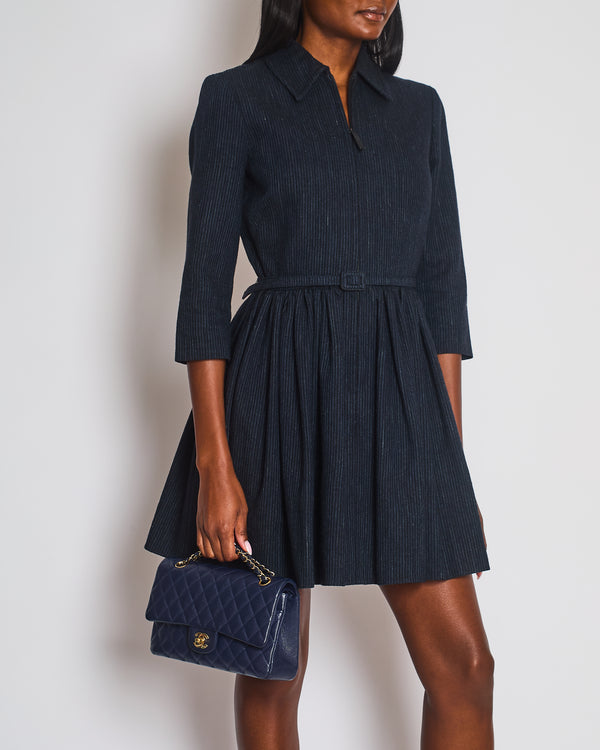 Christian Dior Navy Striped Long Sleeve Dress with Belt Detail Size FR 38 (UK 10)