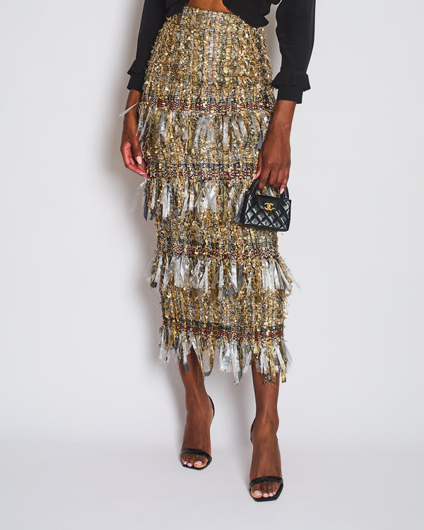*HOT* Chanel AW/17 Gold Sequin Tassel Maxi Skirt Size FR 34 (UK 6)