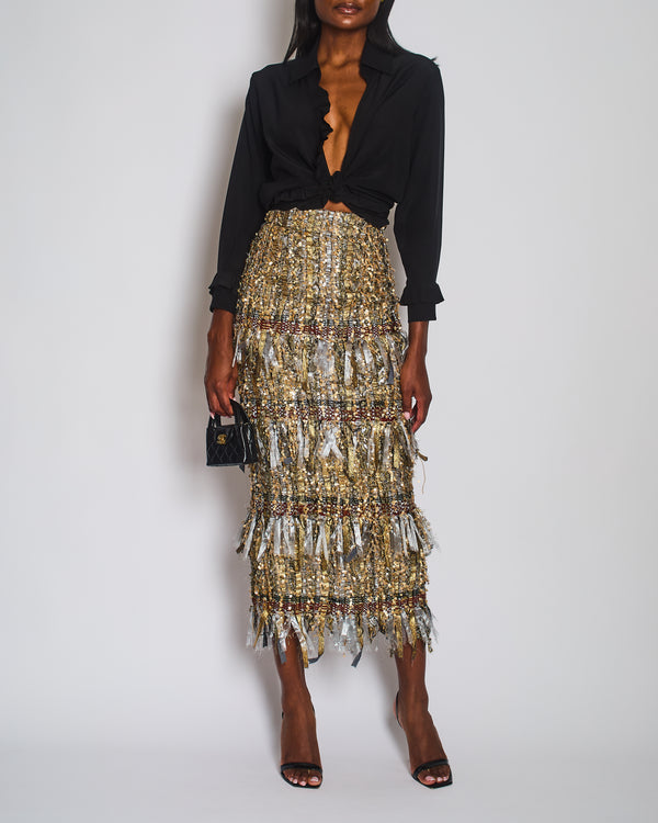 *HOT* Chanel AW/17 Gold Sequin Tassel Maxi Skirt Size FR 34 (UK 6)