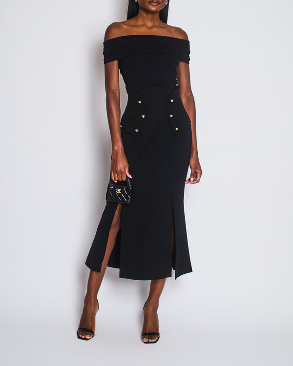 *FIRE PRICE* Chanel 93A Black High-Waist Maxi Skirt with Button Details Size FR 42 (UK 14)