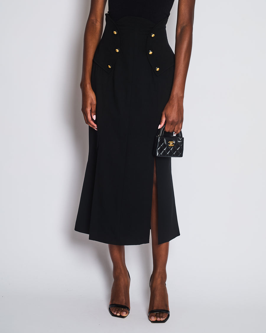 *FIRE PRICE* Chanel 93A Black High-Waist Maxi Skirt with Button Details Size FR 42 (UK 14)
