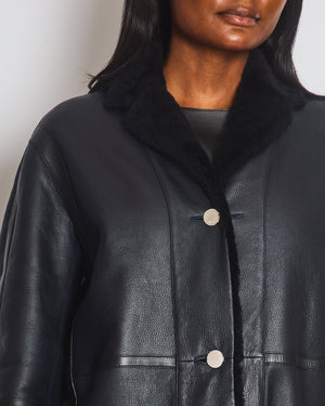 Hermés Navy Reversible Shearling Jacked with Silver Button Detail Size FR 36 (UK 8)