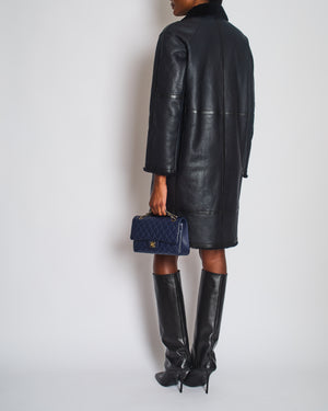 Hermés Navy Reversible Shearling Jacked with Silver Button Detail Size FR 36 (UK 8)