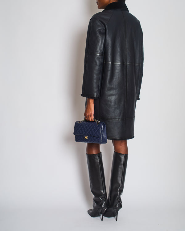 Hermés Navy Reversible Shearling Jacked with Silver Button Detail Size FR 36 (UK 8)