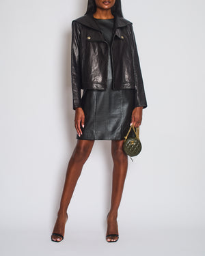 Chanel Black Double Breasted Leather Jacket with CC Button Detail Size FR 38 (UK 10)