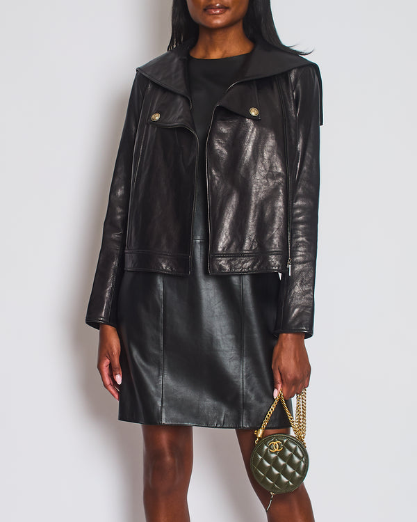 Chanel Black Double Breasted Leather Jacket with CC Button Detail Size FR 38 (UK 10)