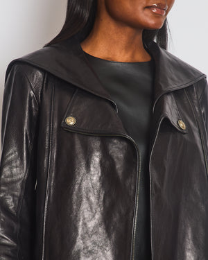 Chanel Black Double Breasted Leather Jacket with CC Button Detail Size FR 38 (UK 10)