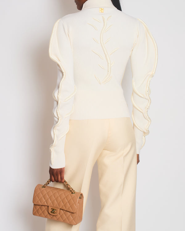 Schiaparelli Ivory Ribbed Skeletton Trompe-L'ŒIL Jumper Size FR 34 (UK S) RRP £4130