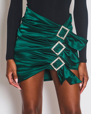 Alexandre Vauthier Green Silk Blend Diamante Belted Mini Skirt Size FR 38 (UK 10)