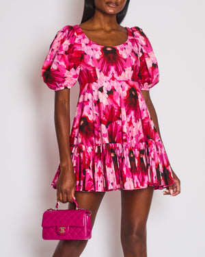 Alexander McQueen Pink Floral Mini Dress with Puff Sleeves Detail Size FR 38 (UK 10)