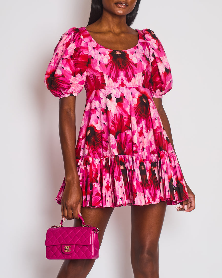 Alexander McQueen Pink Floral Mini Dress with Puff Sleeves Detail Size FR 38 (UK 10)
