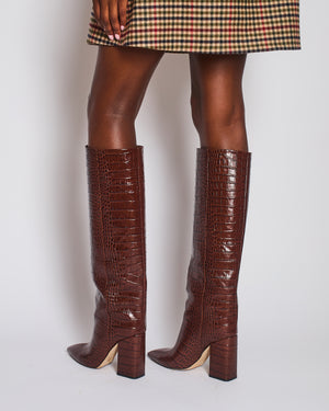 Paris Texas Brown Croc Effect Knee High Boots Size EU 39