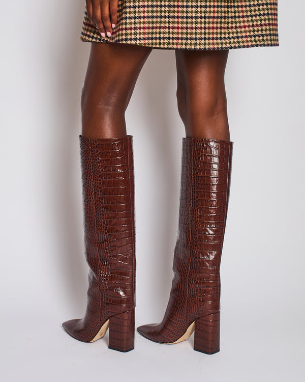 Paris Texas Brown Croc Effect Knee High Boots Size EU 39