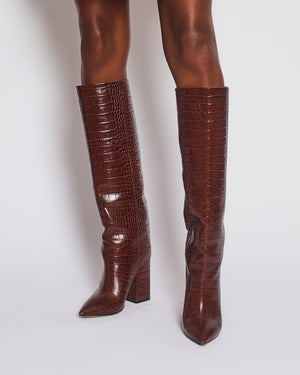 Paris Texas Brown Croc Effect Knee High Boots Size EU 39