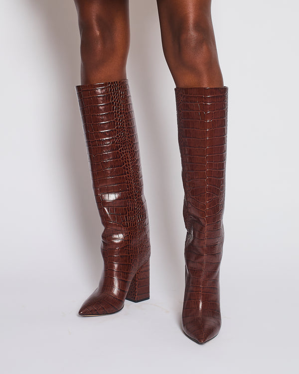 Paris Texas Brown Croc Effect Knee High Boots Size EU 39