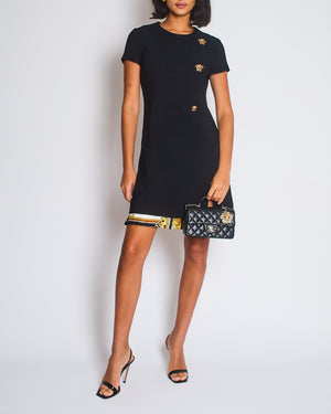 Versace Black Mini Short Sleeve Dress With Slit And Gold Medusa Details Size IT 40 (UK 8)
