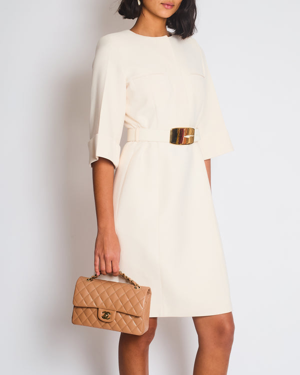 Gucci Cream Mini Dress with Gold Belt Detail Size IT 40 (UK 8)