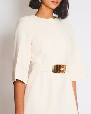 Gucci Cream Mini Dress with Gold Belt Detail Size IT 40 (UK 8)