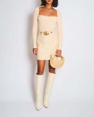 Gucci Cream Mini Skirt with Aged Gold GG Marmont Logo Detail Size IT 40 (UK 8)