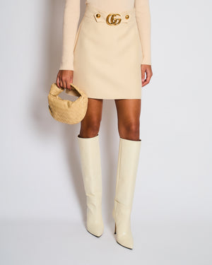 Gucci Cream Mini Skirt with Aged Gold GG Marmont Logo Detail Size IT 40 (UK 8)