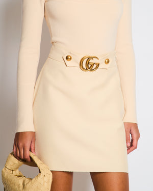 Gucci Cream Mini Skirt with Aged Gold GG Marmont Logo Detail Size IT 40 (UK 8)