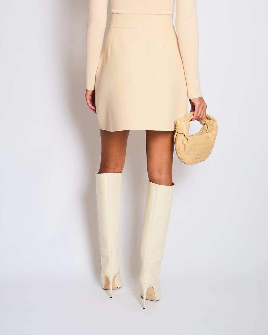 Gucci Cream Mini Skirt with Aged Gold GG Marmont Logo Detail Size IT 40 (UK 8)