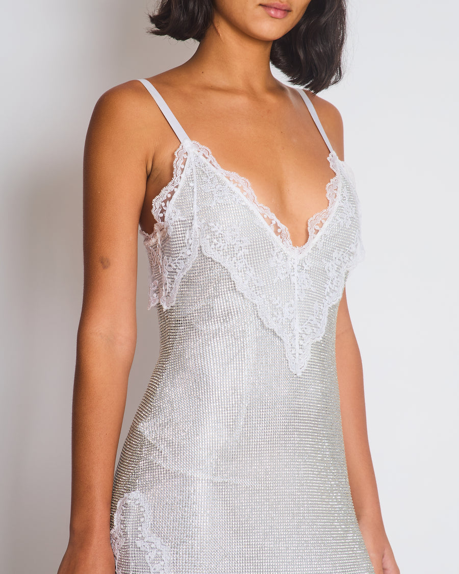Christopher Kane Silver Embellished Lace Mini Dress Size IT 38 (UK 6)