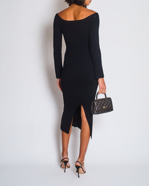 Khaite Black Ribbed Long Sleeve V-Neck Dress with Split Detail Size S (UK 6/8)