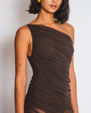 Norma Kamali Brown Mesh One-Shoulder Maxi Dress Size FR 34 (UK XS)