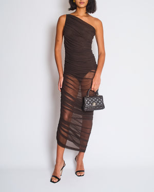 Norma Kamali Brown Mesh One-Shoulder Maxi Dress Size FR 34 (UK XS)