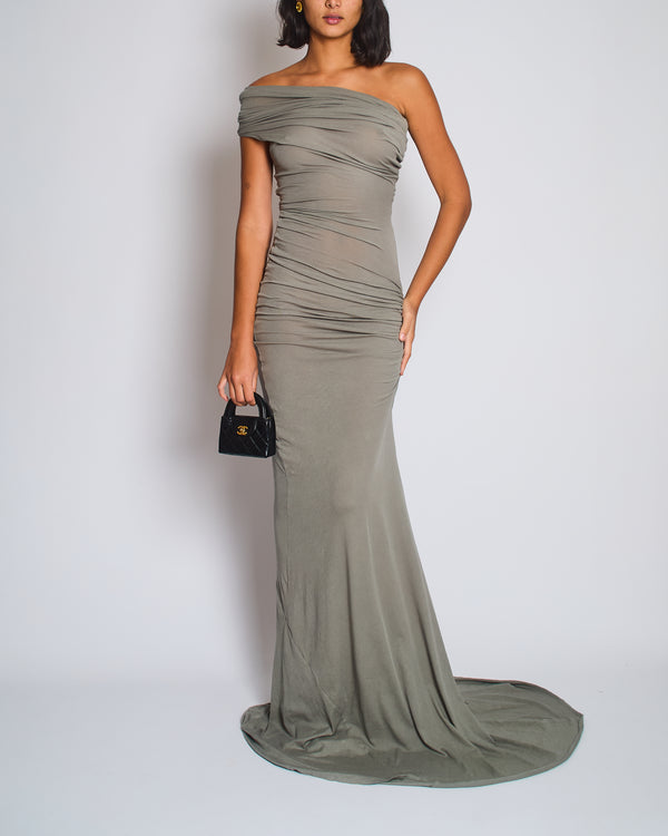 Entire Studios Grey Sleeveless Maxi Gown with Ruched High Neck Size XXS (UK 6)