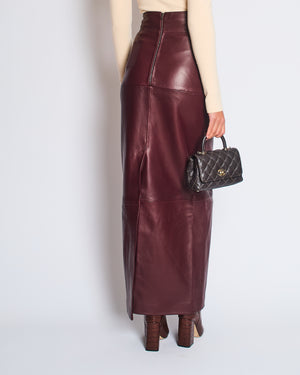 RAEY Burgundy High-Waist Lambskin Leather Pencil Skirt with Split Detail Size FR 34 (UK 6)