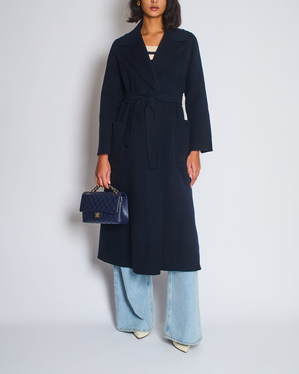 S' Max Mara Navy Wool Wrap Coat Size FR 34 (UK 4)