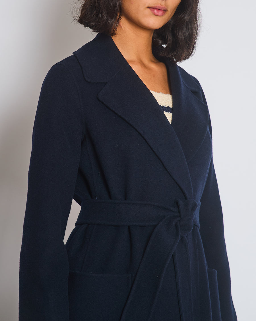 S' Max Mara Navy Wool Wrap Coat Size FR 34 (UK 4)