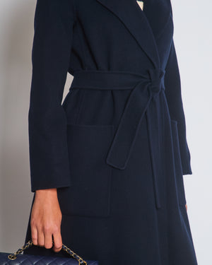 S' Max Mara Navy Wool Wrap Coat Size FR 34 (UK 4)