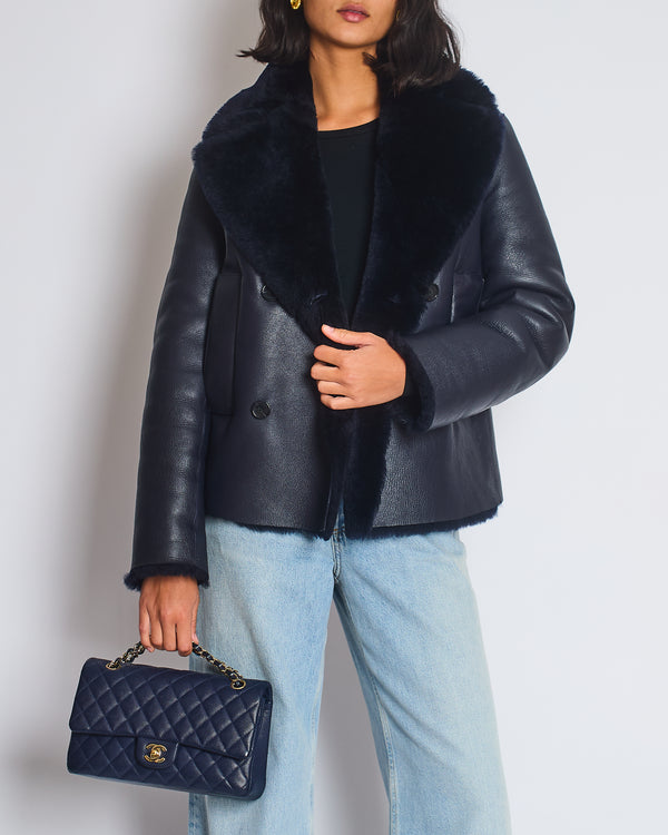 Joseph Navy Shearling Flight Jacket Size FR 32 (UK 4)