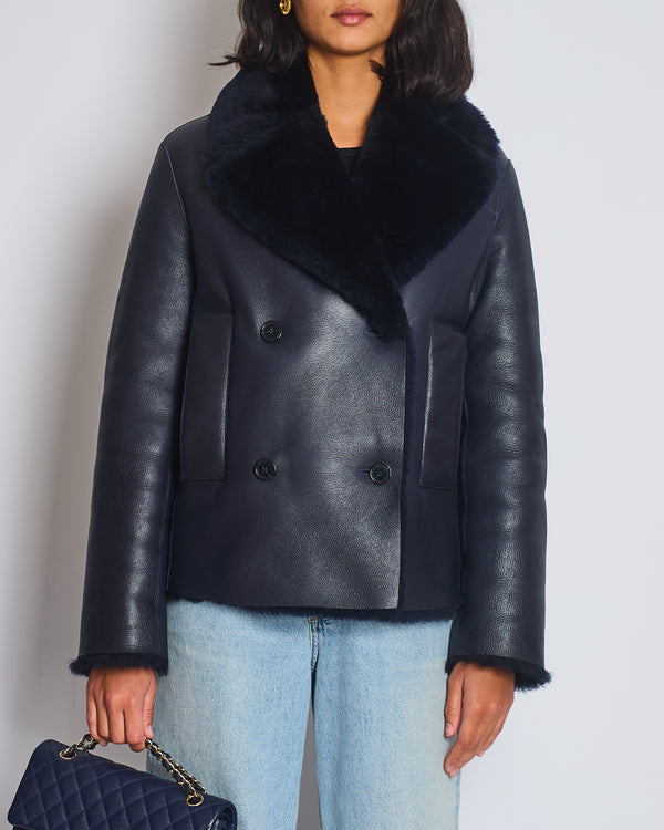 Joseph Navy Shearling Flight Jacket Size FR 32 (UK 4)
