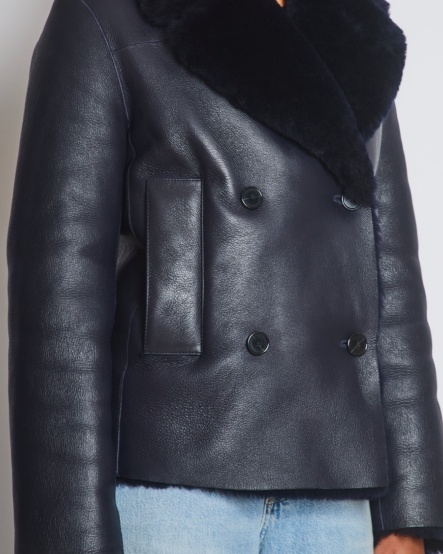 Joseph Navy Shearling Flight Jacket Size FR 32 (UK 4)