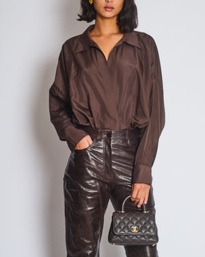Norma Kamali Brown Long Sleeve Shirt Body Suit Size FR 34 (UK XS)