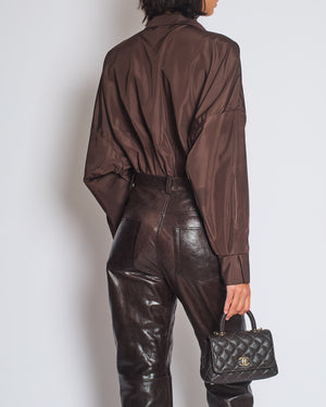 Norma Kamali Brown Long Sleeve Shirt Body Suit Size FR 34 (UK XS)