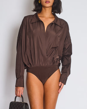 Norma Kamali Brown Long Sleeve Shirt Body Suit Size FR 34 (UK XS)