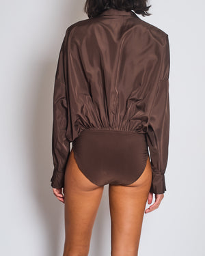 Norma Kamali Brown Long Sleeve Shirt Body Suit Size FR 34 (UK XS)