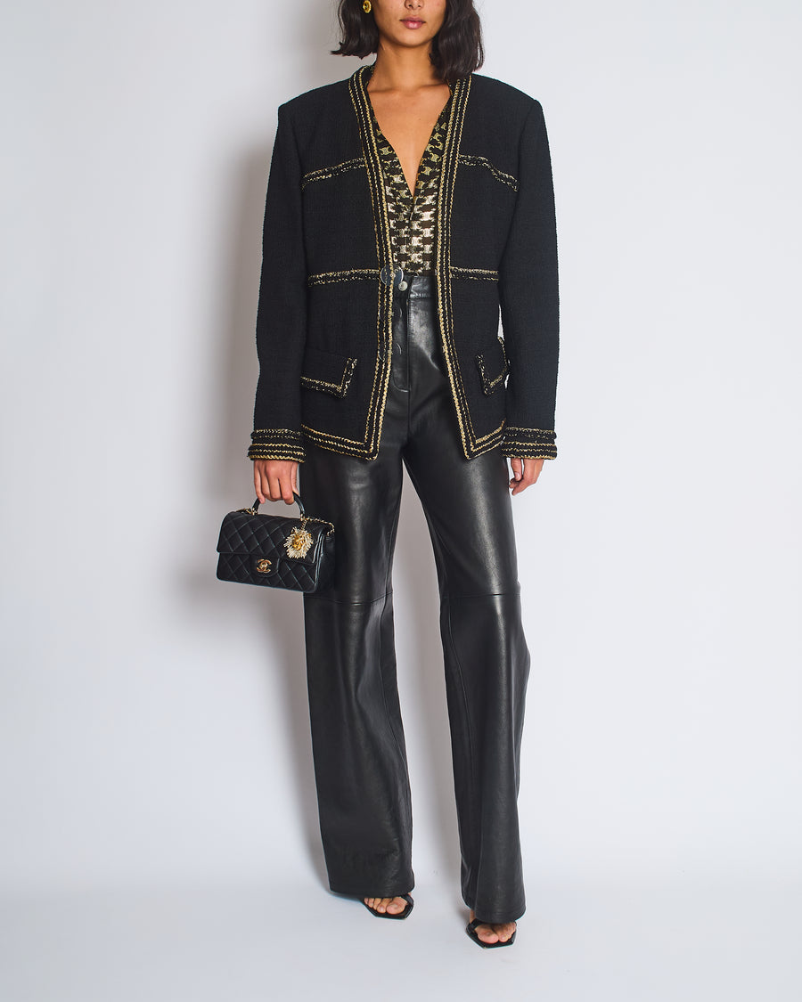 Chanel Metiers D'Art 17A Paris-Ritz Cosmopolitan Black Tweed Jacket with Gold Trim & Smokey Transparent Button Details Size FR 50 (UK 20) RRP £7450