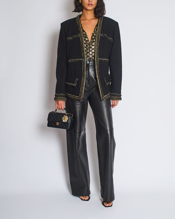 Chanel Metiers D'Art 17A Paris-Ritz Cosmopolitan Black Tweed Jacket with Gold Trim & Smokey Transparent Button Details Size FR 50 (UK 20) RRP £7450